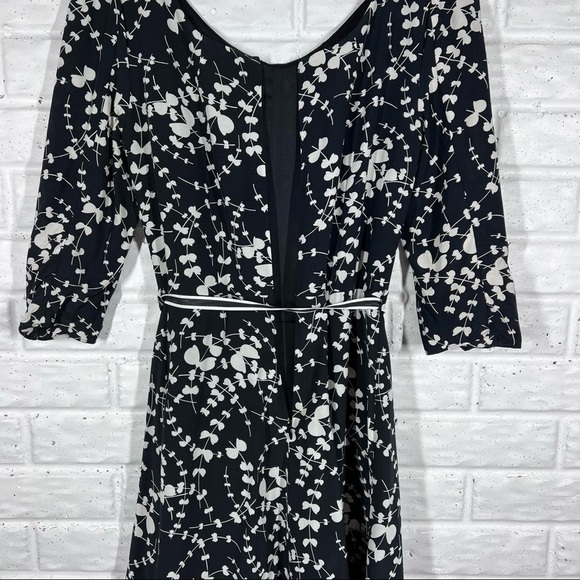 BODEN Black & White Floral Midi Dress with ribbon belt Size 2 - Picture 10 of 12